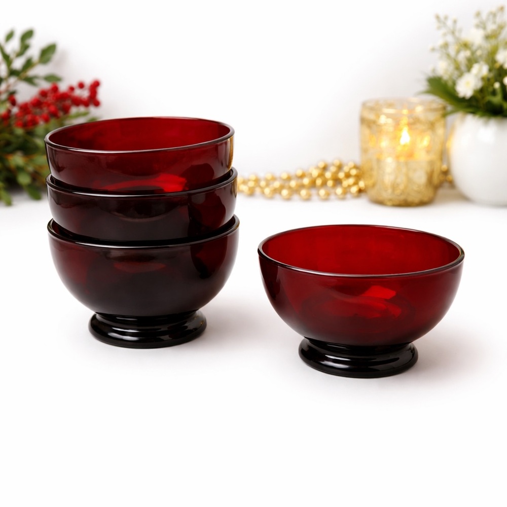 Anchor Hocking Red Glass Bowls Set